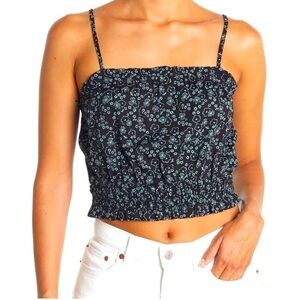 NWT Abound Ruffled Crop Top Black and Blue Floral Size Small